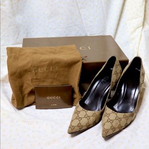 Gucci Canvas Pumps w/ Bamboo Heel